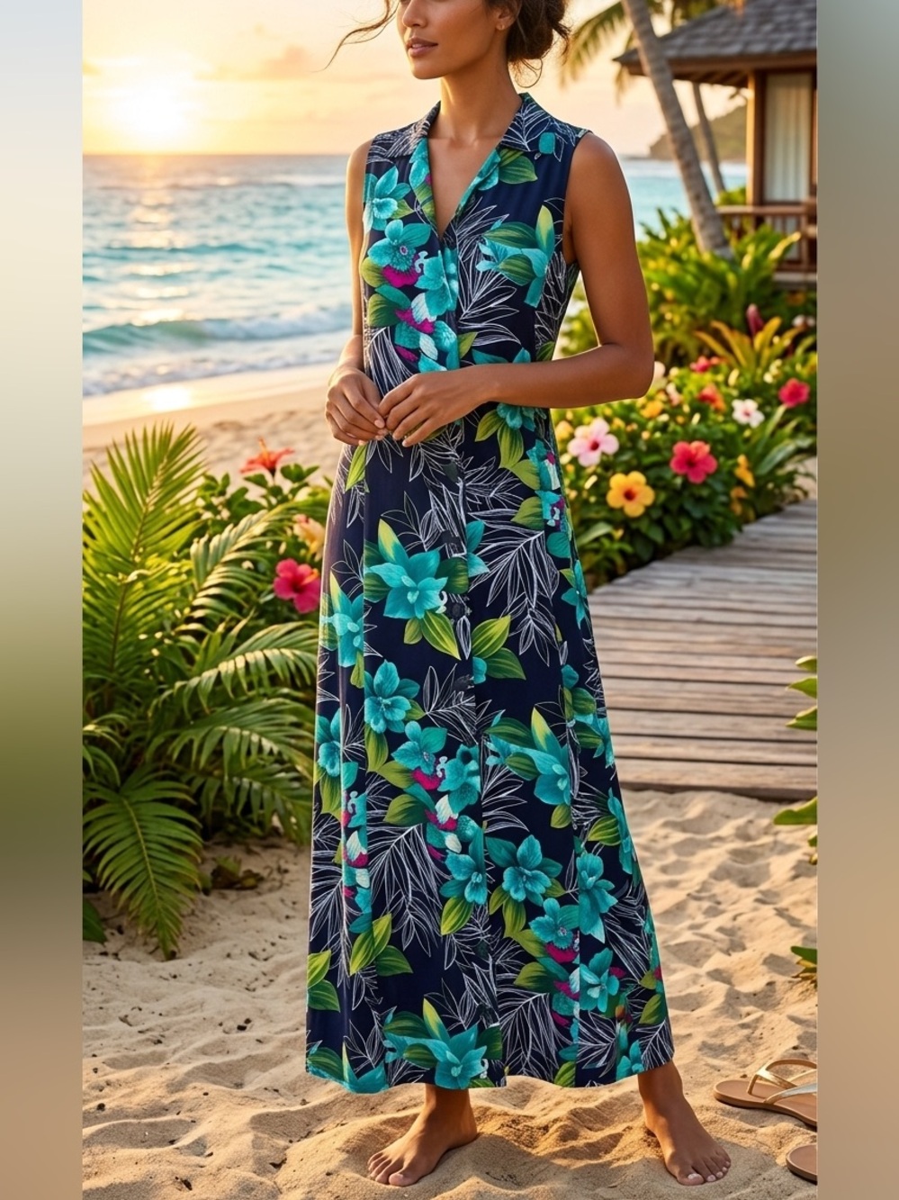 White Stag‎ Vintage 90’s Tropical Floral Boho Sleeveless Maxi Dress Size  M